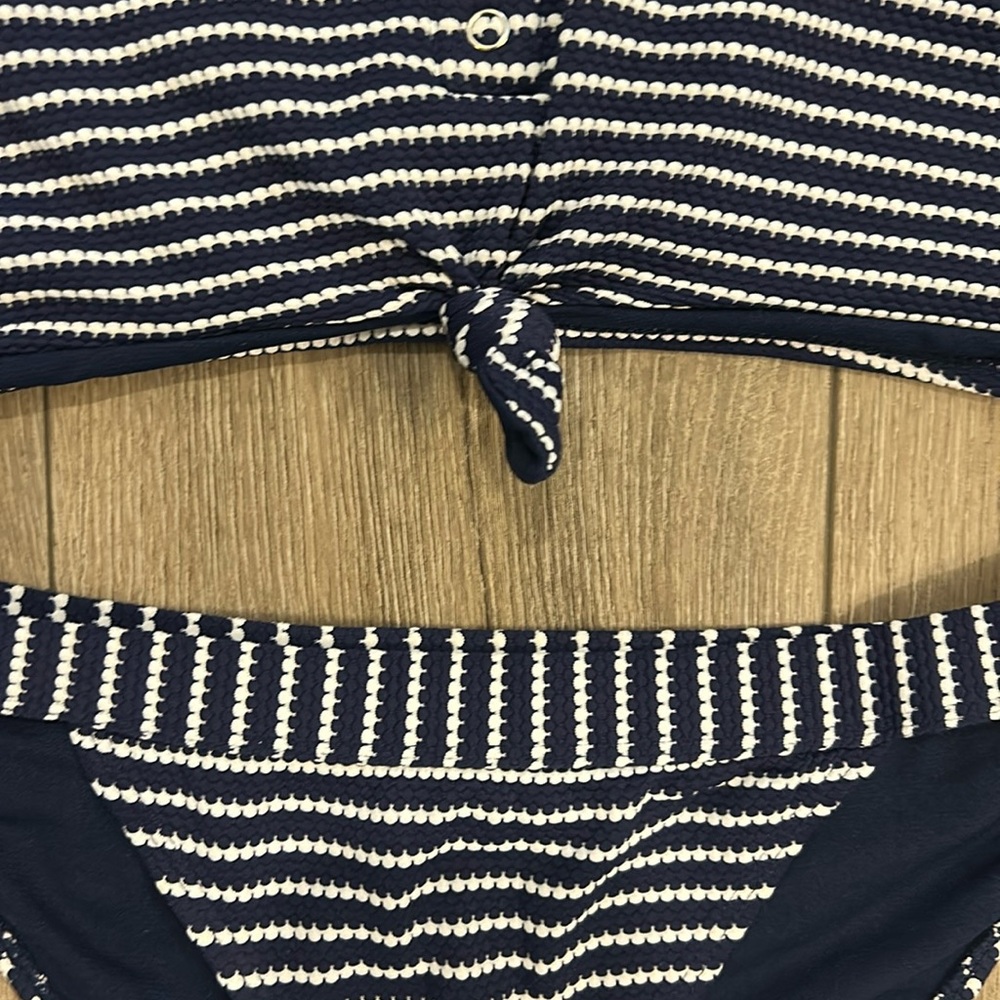 Cabana Del Sol Women's Striped Bikini Set - Navy Blue/White - Large - Picture 2 of 4